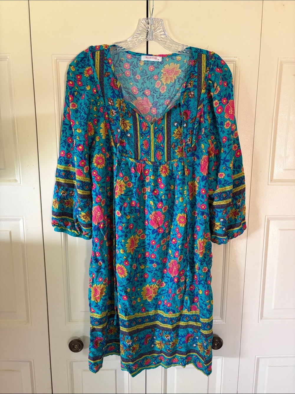 Bluetime Indie Dress Vibrant Boho Hippie Y2K Eclectic Flowing Festival Retro MED